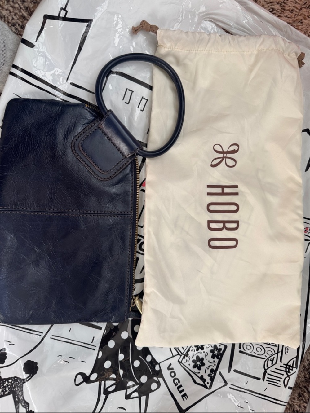 HOBO SableNavy Leather Wristlet Bag